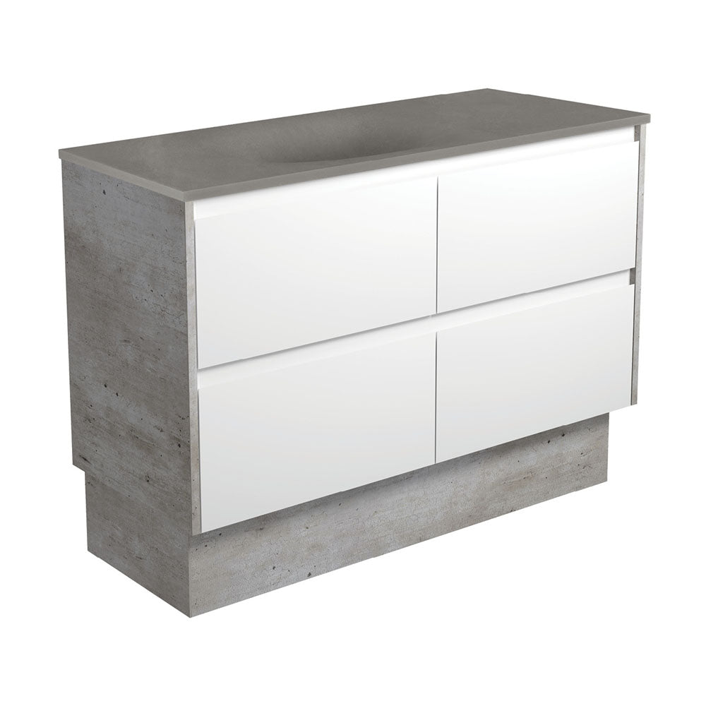 SATORI AMATO 1200 Satin White Vanity with INDUSTRIAL Panels On Kick
