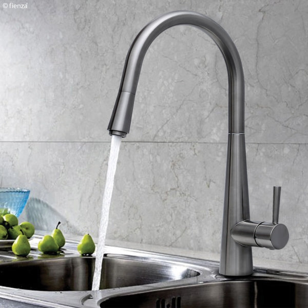 ISABELLA Deluxe Gooseneck Pull Out Kitchen Mixer Brushed Nickel