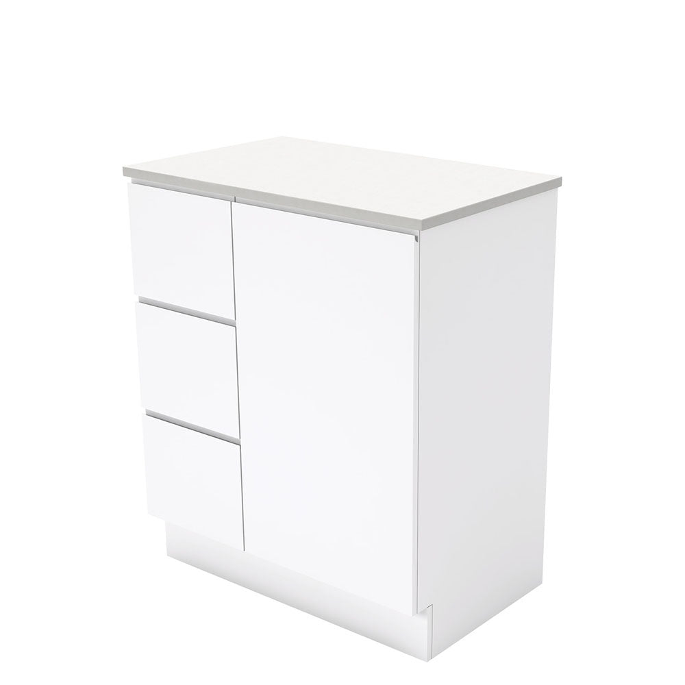 Fingerpull Gloss White 750 Cabinet on Kickboard, Left Hand Drawers