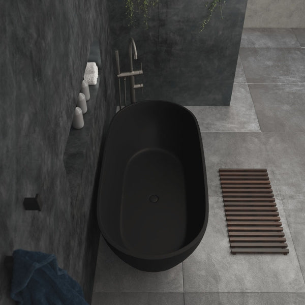 Luciana Cast Stone Solid Surface Bath, Matte Black, 1500mm