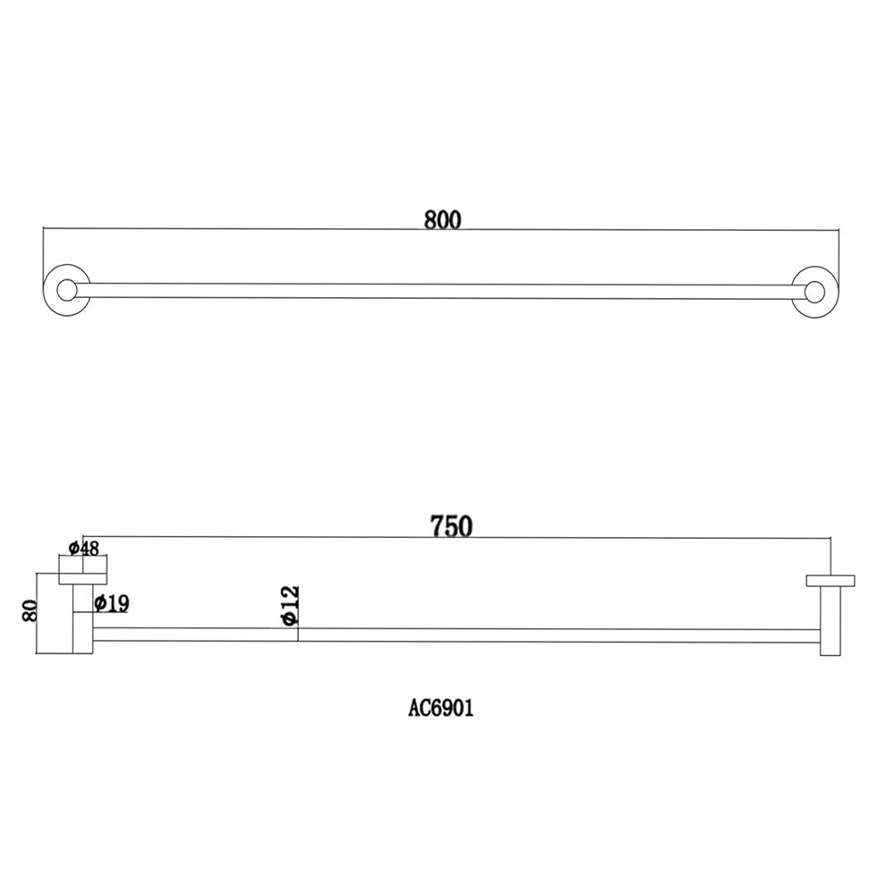 Pentro Brushed Nickel Single Towel Rail 790mm(Cuttable)