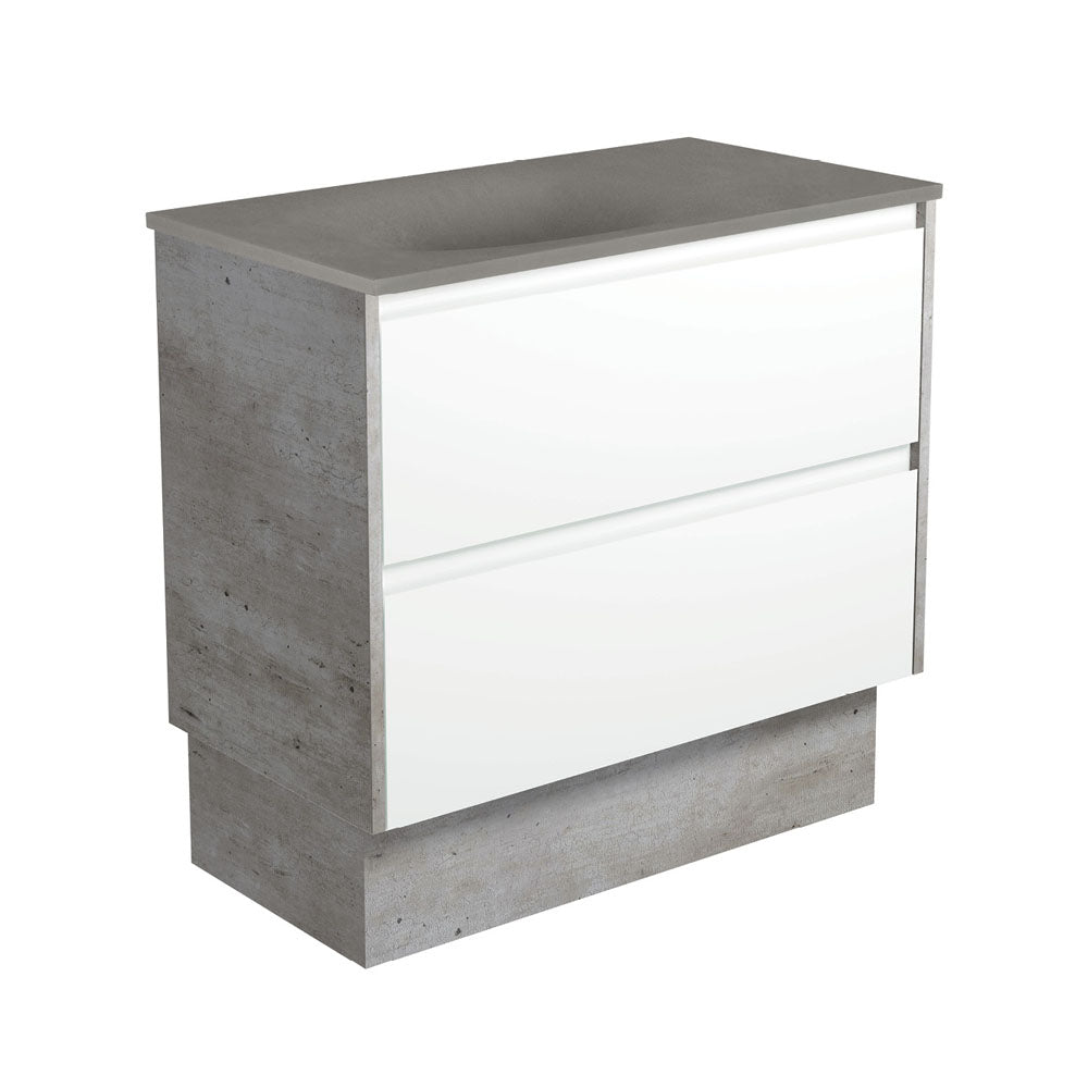 SATORI AMATO 900 Satin White Vanity with INDUSTRIAL Panels On Kick