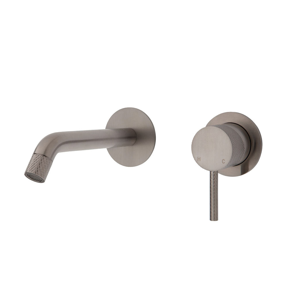 AXLE Basin/Bath Wall Mixer with 160mm Outlet Round Plates Brushed Nickel