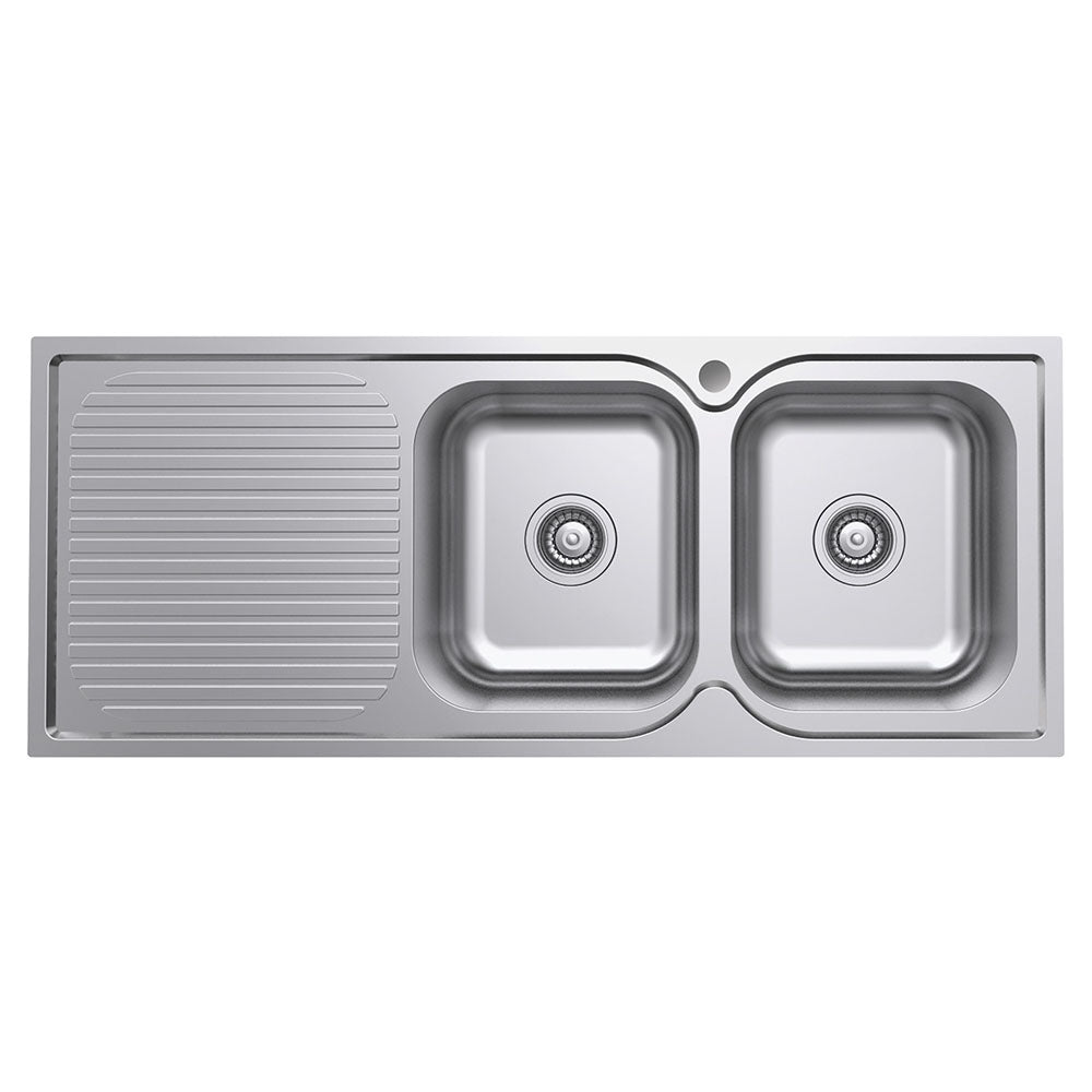 TIVA 1180 Kitchen Sink Right Double Bowl & Drainer Topmount 19L-19L 1TH 1180x480x180mm