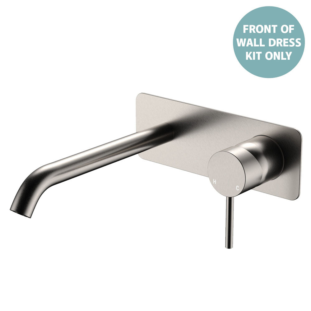 Kaya Basin/Bath Wall Mixer Dress Kit, Rectangular Plate, 200mm Outlet, Brushed Nickel