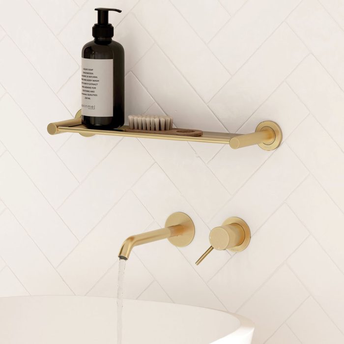 KAYA Basin/Bath Wall Mixer 160mm Outlet Set Urban Brass Round Plates