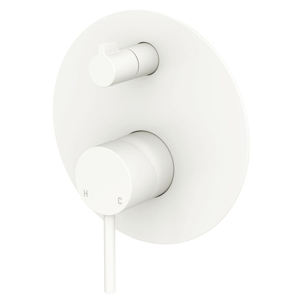 Kaya Wall Diverter Mixer, Large Round Plate, Matte White