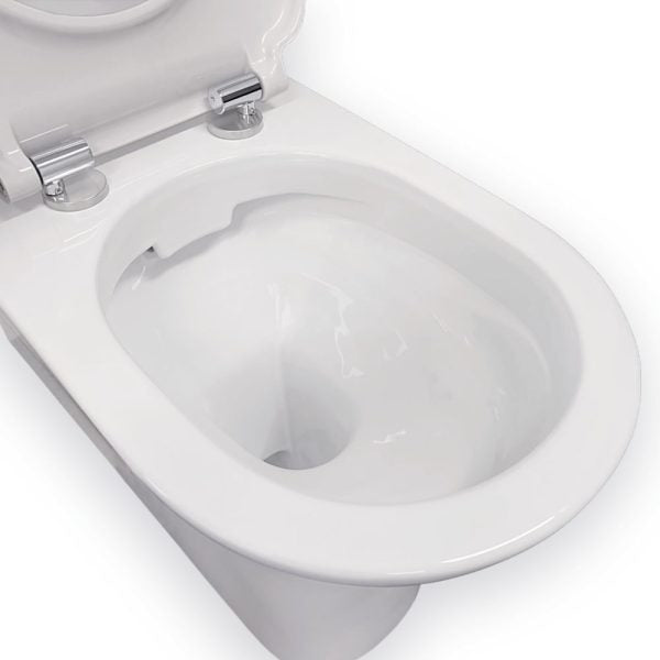 Delta Care Back-to-Wall Toilet Suite, White Seat, Raised Buttons