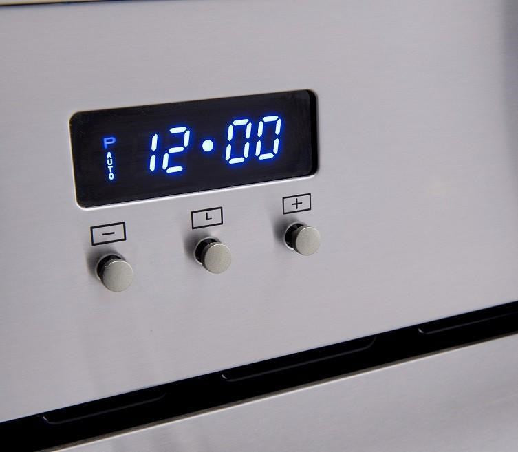 90cm Freestanding Cooker, 8 function Elec twin fan Oven,7 Zone Ceran Glass Electric Cooktop, Large 109ltr gross, LED Clock bottom storage