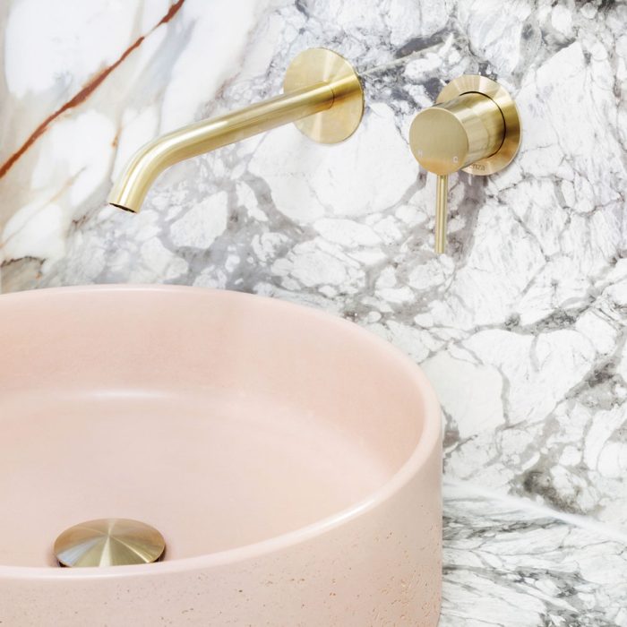 KAYA Basin/Bath Wall Mixer 200mm Outlet Set Urban Brass Round Plates