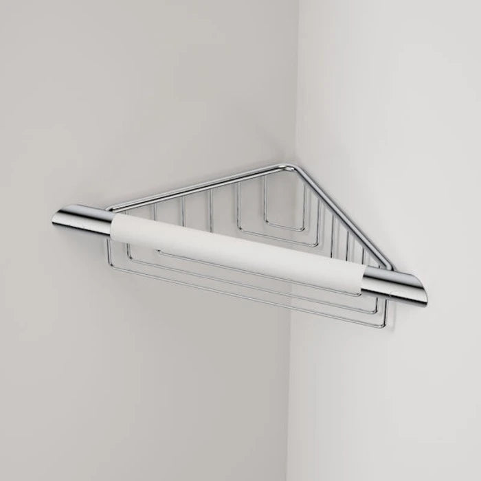 Caroma Opal Support Corner Shower Support Rail with Basket - White/Chrome