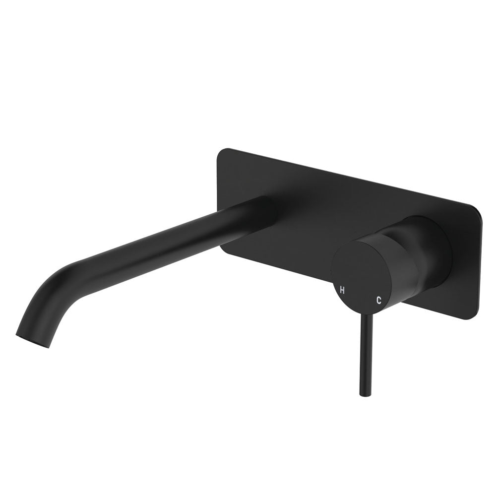 KAYA Basin/Bath Wall Mixer 200mm Outlet Set Matte Black Soft Square Plate