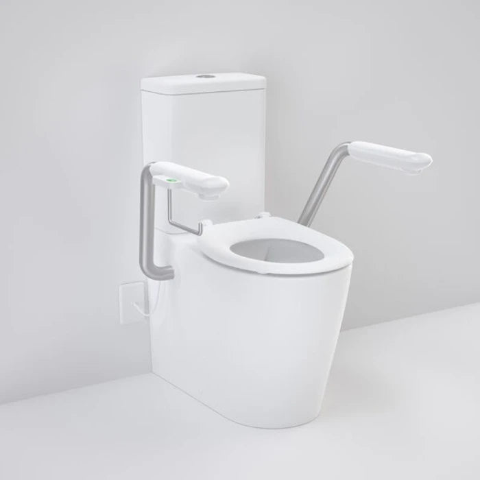 Caroma Care 660 Cleanflush WFCC Easy Height BE Suite with Nurse Call Armrest Right and Single Flap Seat - White