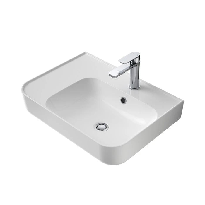 Caroma Tribute Rectangle 600 Left Hand Shelf Wall Basin 1 Taphole with Overflow White