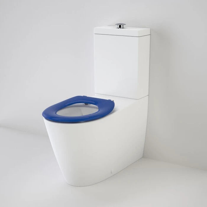 Caroma Care 800 Cleanflush Wall Faced Toilet Suite with Caravelle Care Single Flap Seat - with GermGard - Sorrento Blue