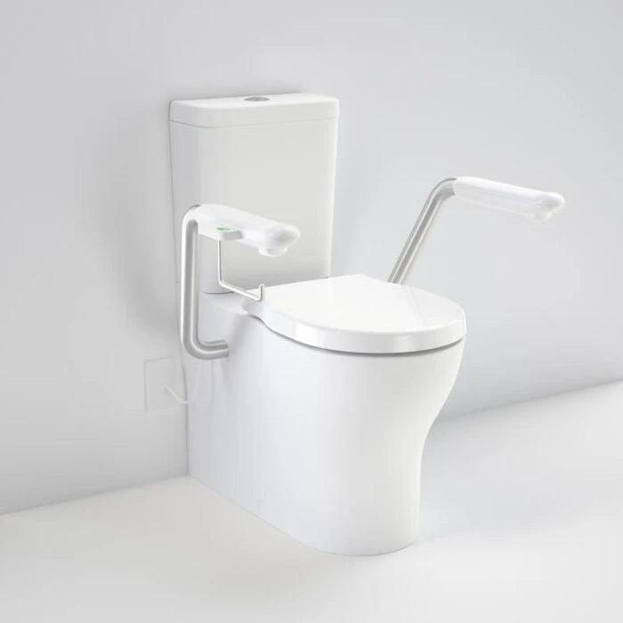 Caroma Opal Cleanflush Easy Height WFCC Suite with Nurse Call Armrests Right and Double Flap Seat - White