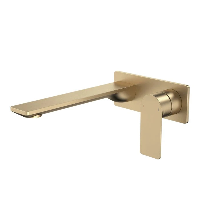 Caroma Urbane II 220mm Wall Basin/Bath Mixer Rectangular Cover Plate Lead Free Brushed Brass
