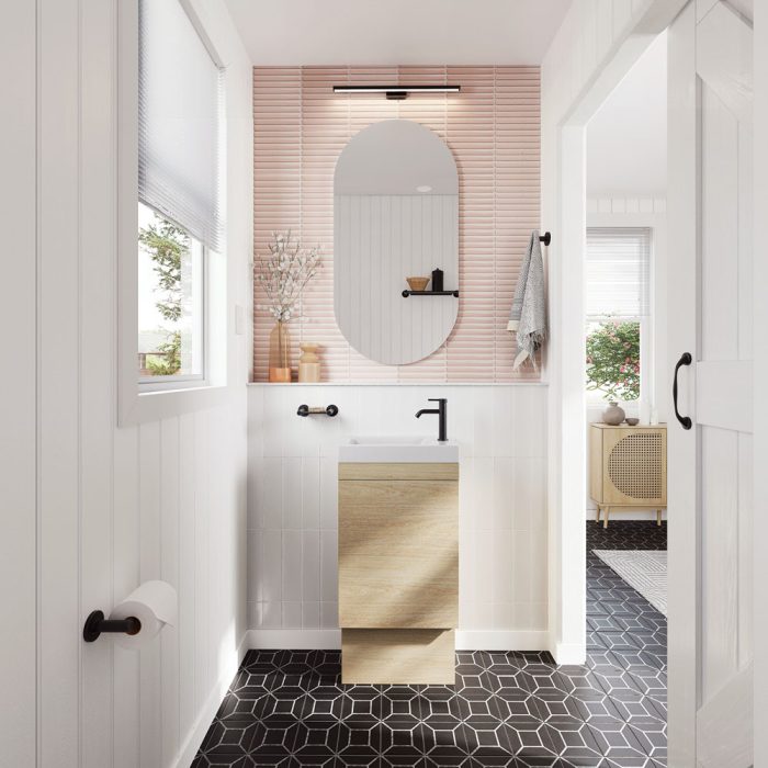 Riley Ensuite 450 Floor Standing Vanity, Denzel Basin-Top