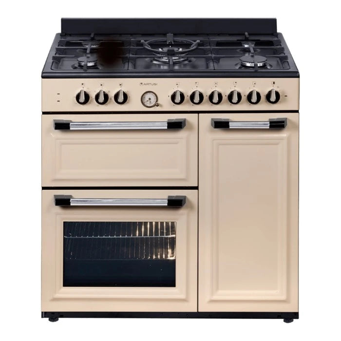 90CM RANGE COOKER 5 GAS BURNER C/TOP WITH 3 DOOR ELECTRIC OVEN -CREAM