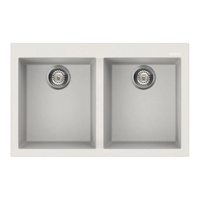 Artusi 790mm Double Bowl Granite Sink White AGS792W