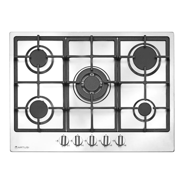 70CM 5 BURNER GAS HOB, ENAMEL TRIVETS, FLAME FAILURE S/S