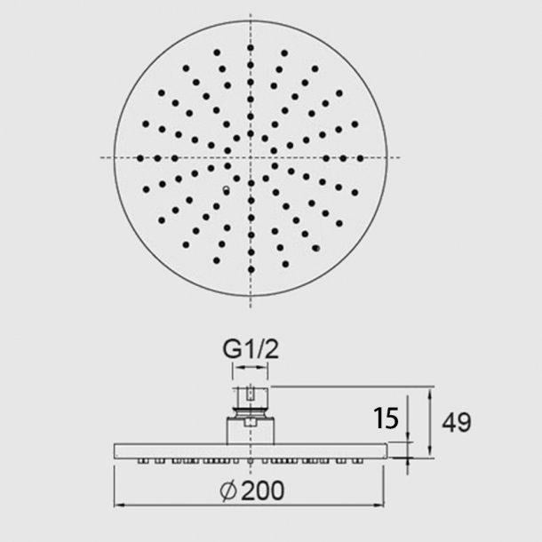 Round Chrome Rainfall Shower Head 200mm