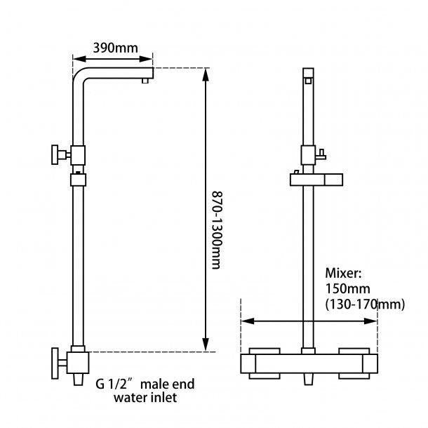 Square Chrome Thermostatic Shower Station without Shower Head and Handheld Shower