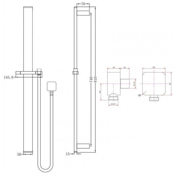 Square Brushed Yellow Gold Sliding Shower Rail without Handheld Shower(PVC Hose)