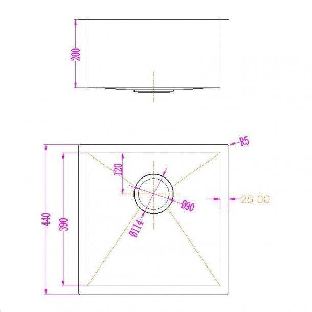 1.2mm Round Corner Stainless Steel Handmade Single Bowl TopFlushUndermount KitchenLaundry Sink 440*440*205mm