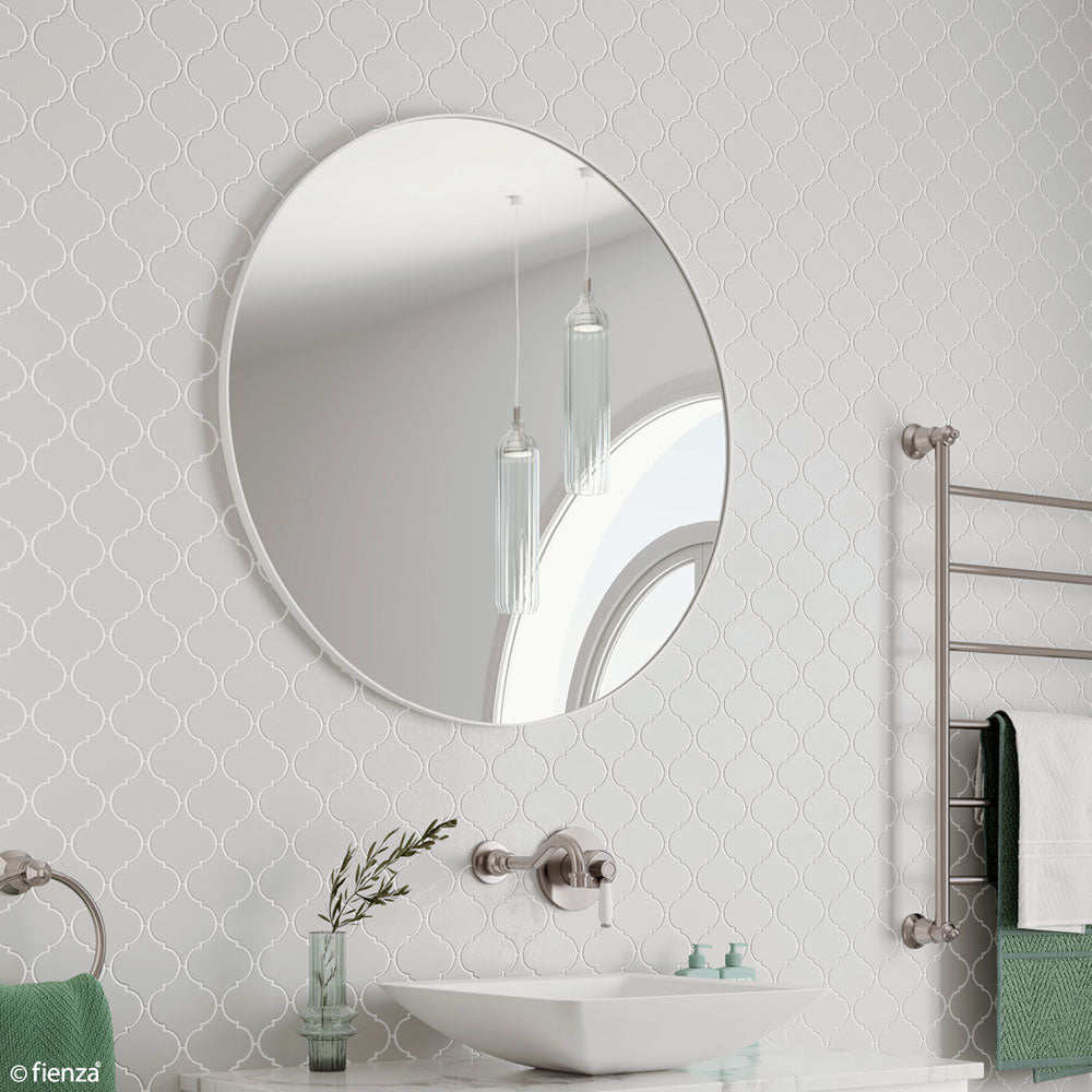 REBA Round Framed Mirror Matte White 800mm