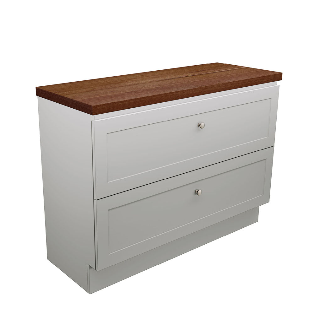 Newport All Drawer 1200 Double Bowl Floor Standing Vanity, Hardwood Top