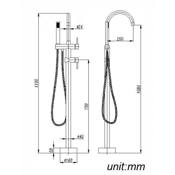 Black Round Freestanding Bath Mixer With Hand held Shower