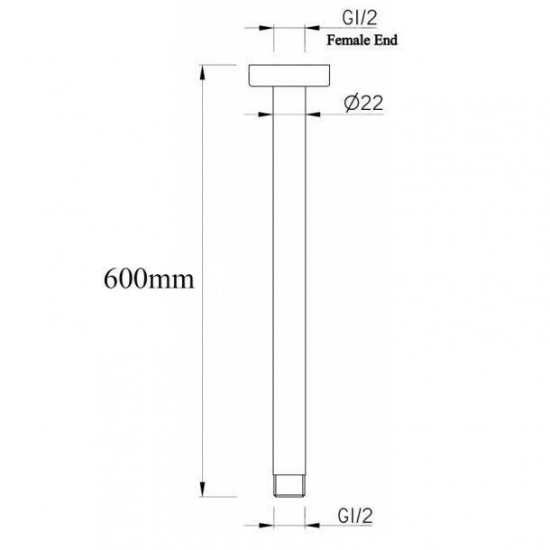 Round Black Ceiling Shower Arm 600mm
