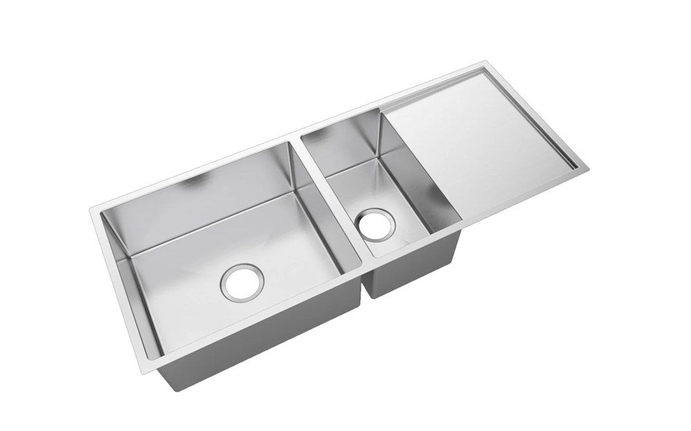304 Stainless Steel Hand-made Double Bowl Kitchen Sink(Round Edges) 1160*460*230mm(with Drainer)