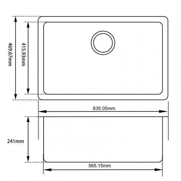 White Granite Quartz Stone TopUndermount Kitchen Sink Single Bowl 635*470*241mm