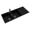 Black Granite Quartz Stone Kitchen Sink Double Bowls Drainboard Top/Undermount 1160*500*200mm