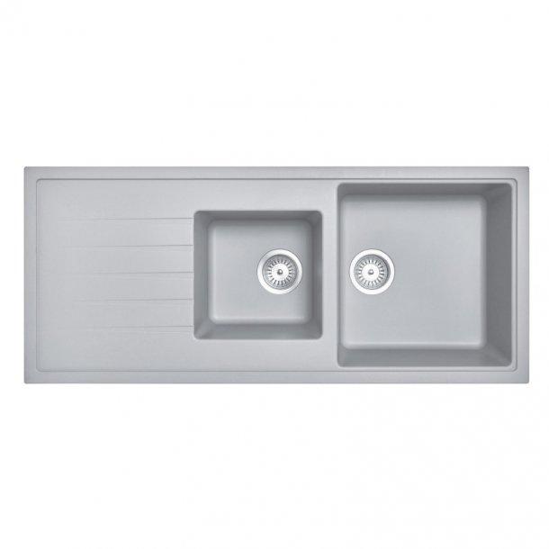 1160 x 500 x 205mm Carysil Concrete Grey 1 and A Half Bowl With Drainer Board Granite Kitchen Sink Top/Flush/Under Mount