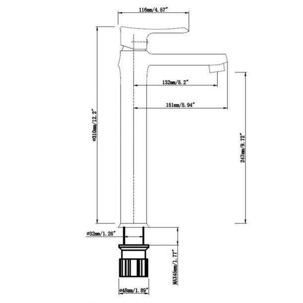 Bathroom Brass Black Tall Basin Mixer Tap