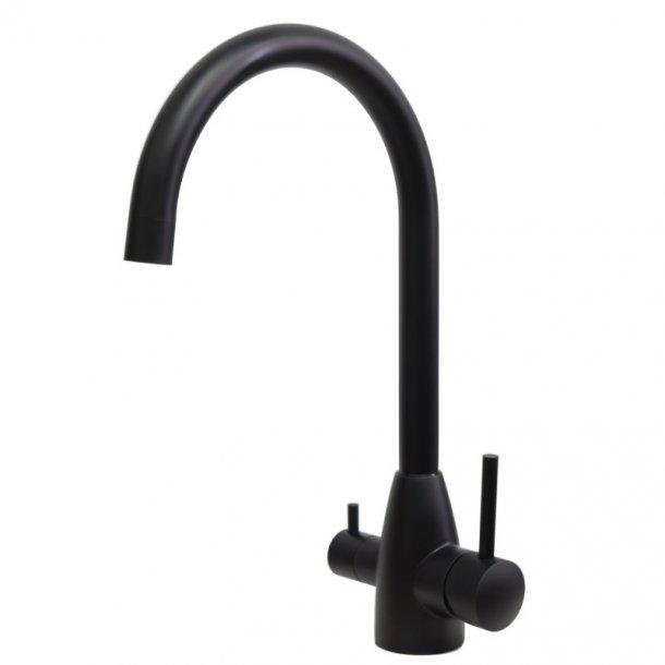 Round Black 3 Ways Purified Water Kitchen Sink Mixer Tap 360° Swivel Stainless Steel
