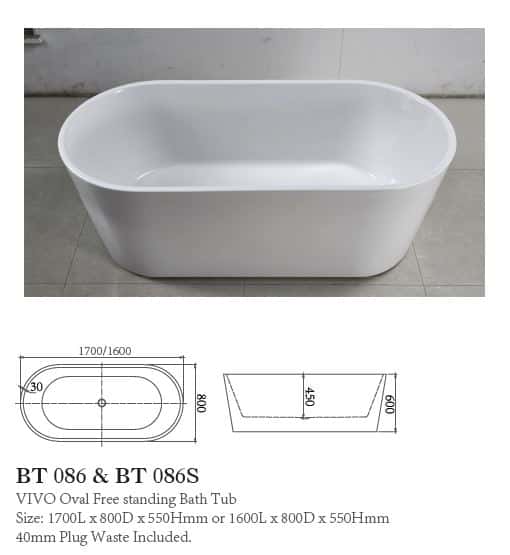 VIVO Oval Free Standing Bath Tub