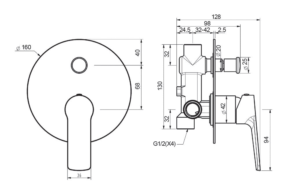 BTR8560 — Shower Mixer With Diverter and flat plate