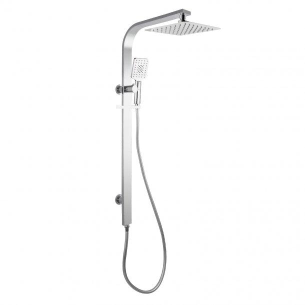 8 inch Square Chrome Wide Rail Shower Station Top Water Inlet with 3 Functions Handheld AQ