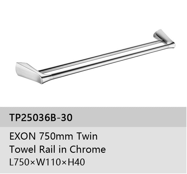 EXON 750mm TWIN TOILET RAIL IN CHROME L750*W110*H40
