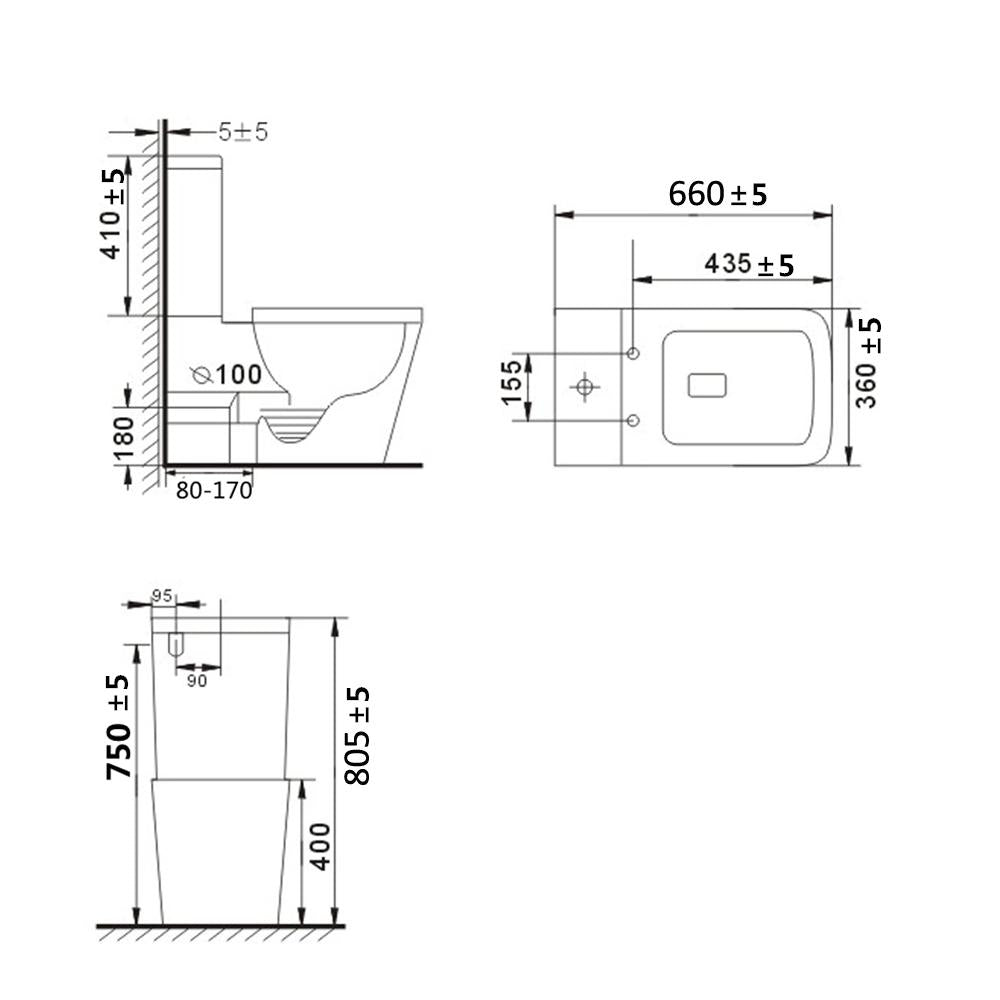 660*360*805mm Bathroom Rimless Back To Wall White Ceramic Toilet Suite