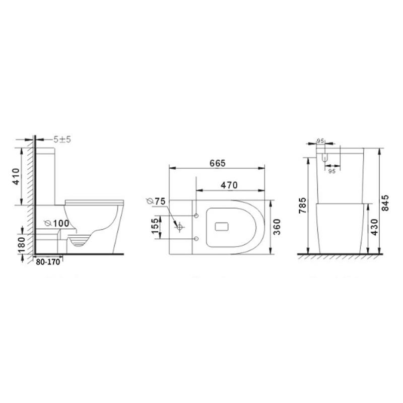 665x360x845mm Tornado Silent High End Back To Wall Ceramic Toilet Suite