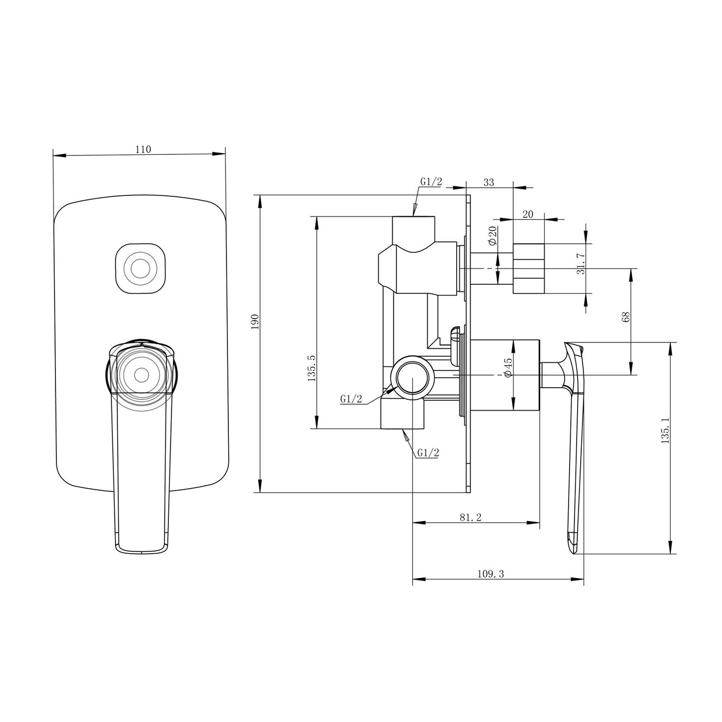 Esperia Matte Black Wall Mixer with Diverter