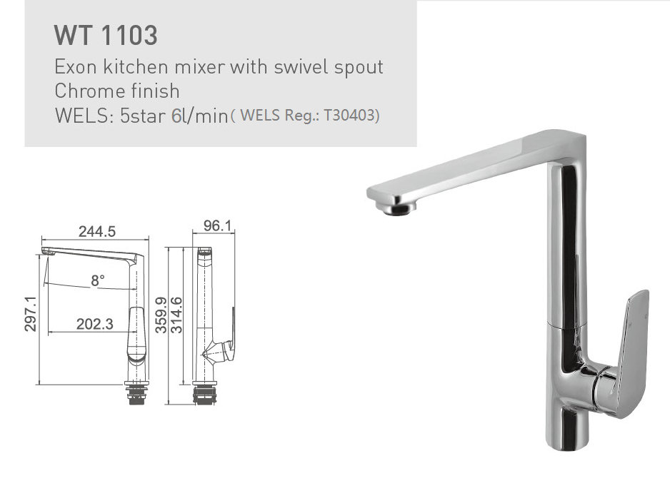 EXON KITCHEN MIXER WITH SWIVEL SPOUT