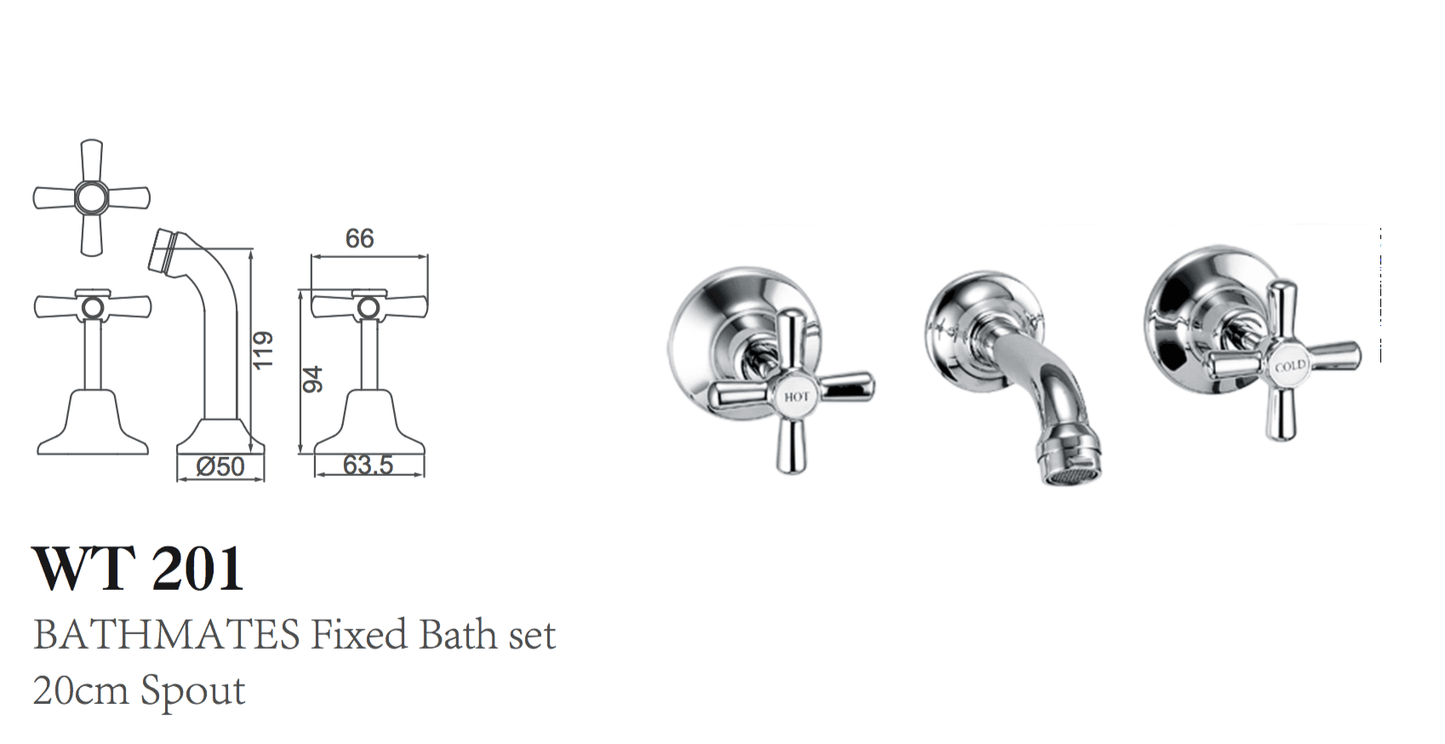 BATHMATES FIXED BATH SET 20CM SPOUT