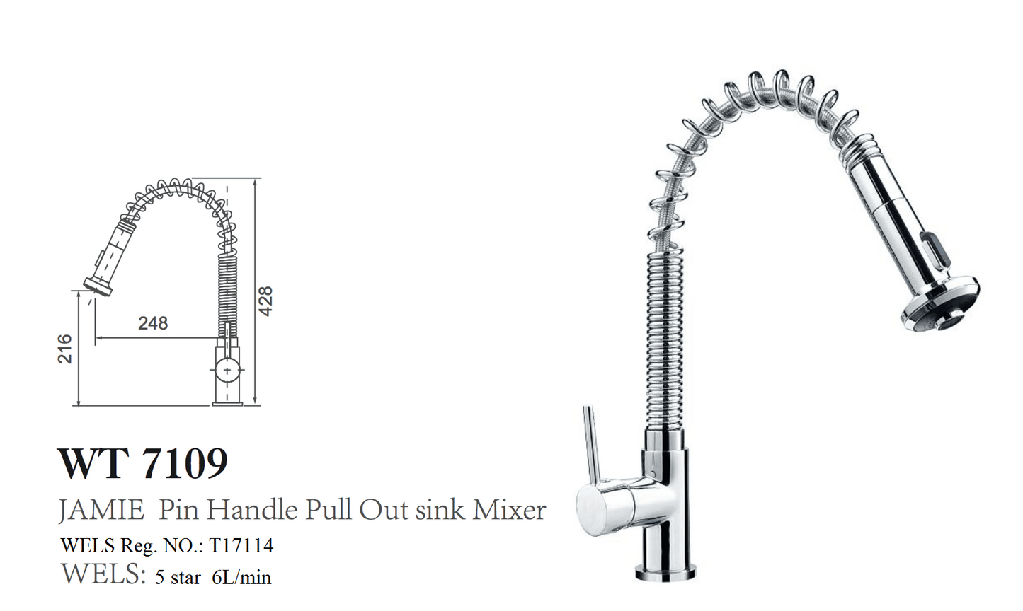 JAMIE PIN HANDLE PULL OUT SINK MIXER