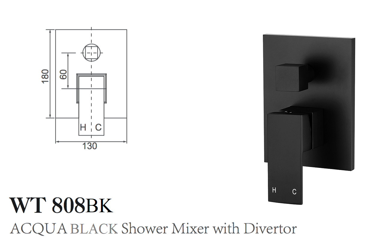 ACQUA BLACK SHOWER MIXER WITH DIVERTOR